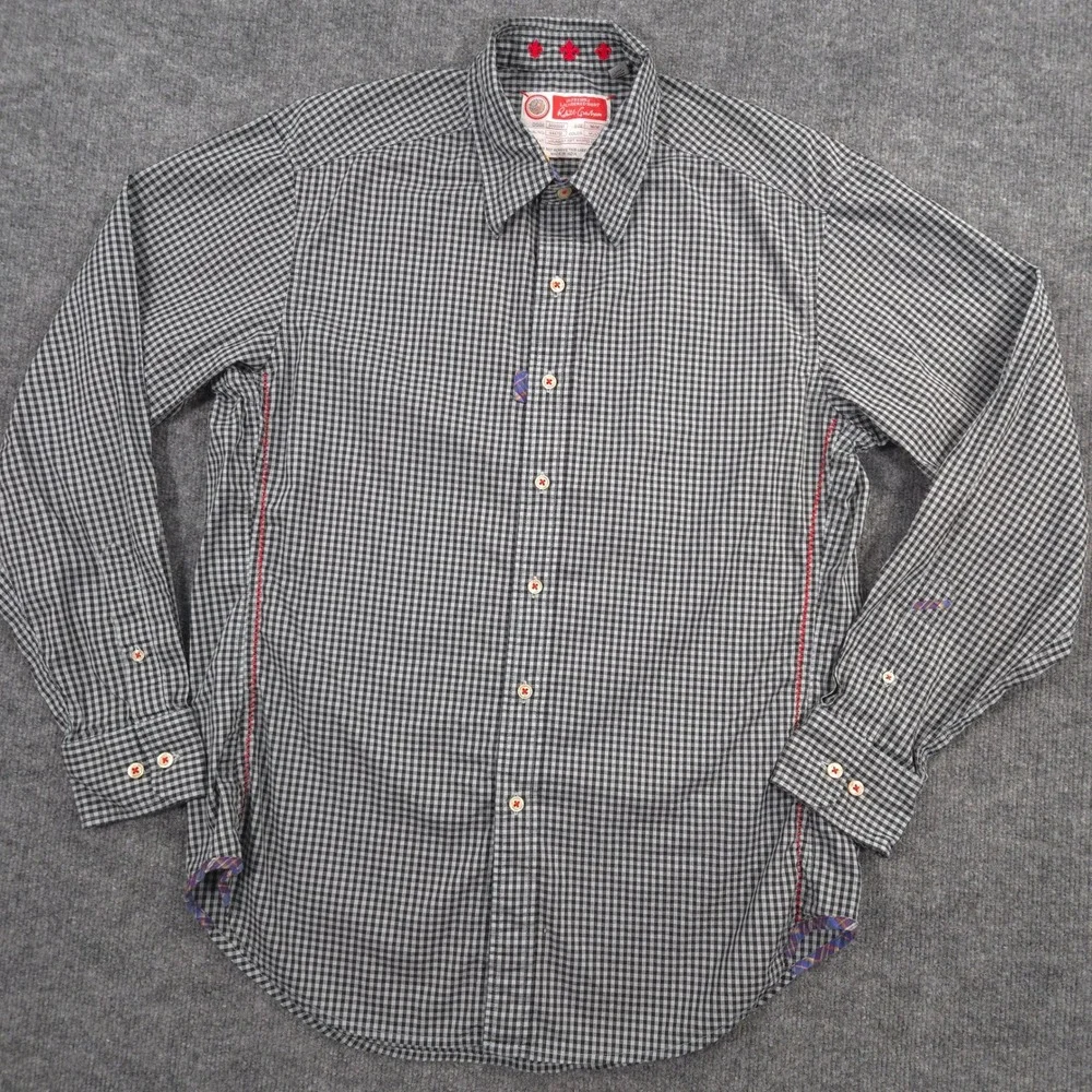 Robert Graham Shirt Mens M Gray Black Gingham Check Long Sleeve Button Up Preppy